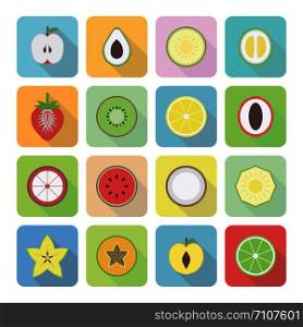 set of fruit icon with shadow, flat style
