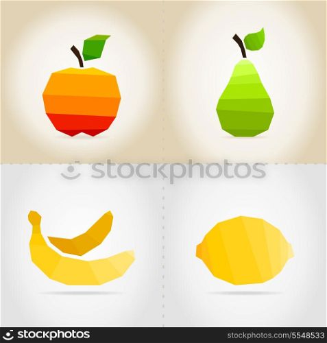 Set of fruit. In a set an apple, a pear, a banana and a lemon