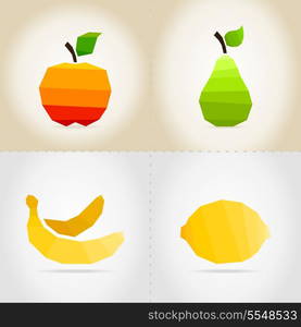 Set of fruit. In a set an apple, a pear, a banana and a lemon