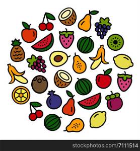 Set of fruits icons color illustration background in a circular shape