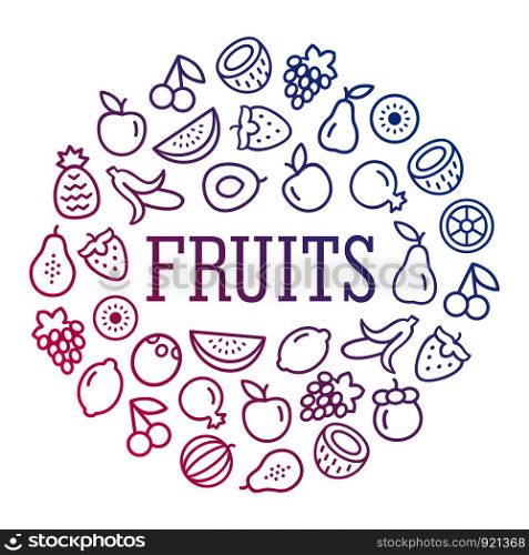 Set of fruits icons color illustration background in a circular shape whith text