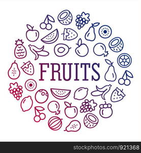 Set of fruits icons color illustration background in a circular shape whith text