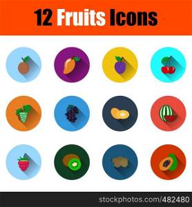 Set Of Fruits Icons. Full Color Flat Design With Long Shadow. Vector illustration.