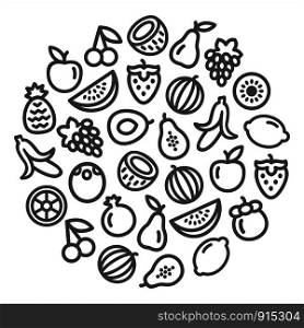 Set of fruits icons illustration background in a circular shape