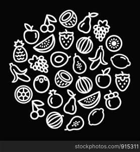 Set of fruits icons illustration on black background in a circular shape