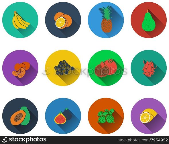 Set of fruits icons in flat design