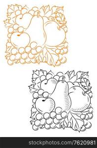 Set of fruits in retro style for embellishment design