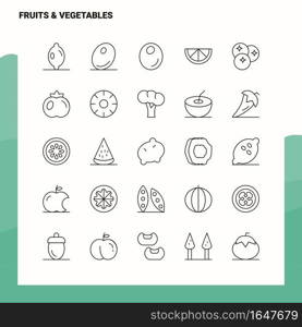 Set of Fruits   Vegetables Line Icon set 25 Icons. Vector Minimalism Style Design Black Icons Set. Linear pictogram pack.