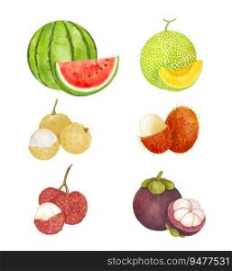Set of fruits watercolor vector illustration