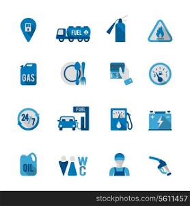 Set of fuel station car auto gasoline service icon in blue and grey color vector illustration