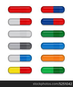 Set of full colored Medical pill on white background. Virus capsule. The medicine. Vector Illustration. Set of full colored Medical pill on white background. Virus capsule. The medicine. Vector Illustration. EPS10