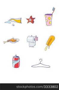 Set of funky hand-drawn elements of modern urban life. Vector illustration