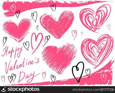 set of funky hand drawn hearts, vector