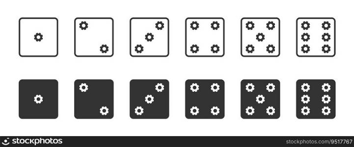 Set of game dice with gear icon. Vector illustration.