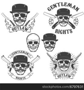 Set of gangsta skulls isolated on white background. Design element for t-shirt print, poster, sticker. Vector illustration.