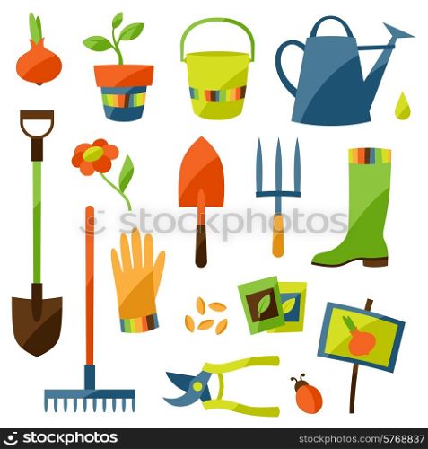 Set of garden design elements and icons.. Set of garden design elements and icons