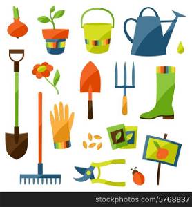 Set of garden design elements and icons.. Set of garden design elements and icons