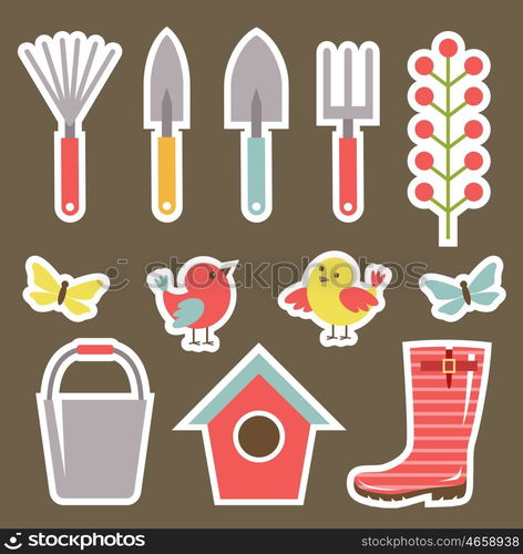 Set of garden elements for the scrapbook. Vector