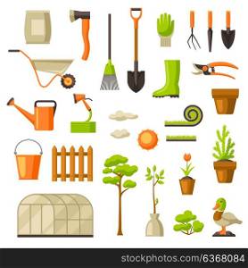 Set of garden tools and items. Season gardening illustration. Set of garden tools and items. Season gardening illustration.