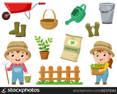 Set of gardening cartoon elements