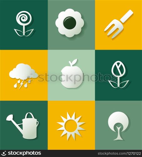 Set of gardening flat icons for creative design tasks. Set of gardening flat icons