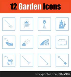 Set of gardening icons. Blue frame design. Vector illustration.
