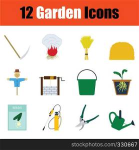 Set of gardening icons. Full color design. Vector illustration.