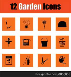 Set of gardening icons. Set of gardening icons. Orange design. Vector illustration.