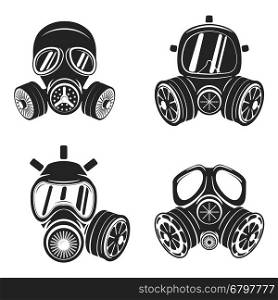 Set of gas masks isolated on white background. Design element for logo, label, emblem, sign, brand mark. Vector illustration.