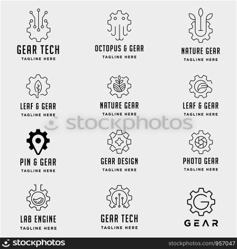 set of gear logo vector design monoline simple symbol icon sign. set of gear logo vector design monoline simple symbol icon