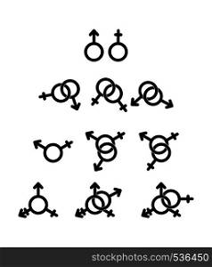 Set of gender symbols in different combination, simple design