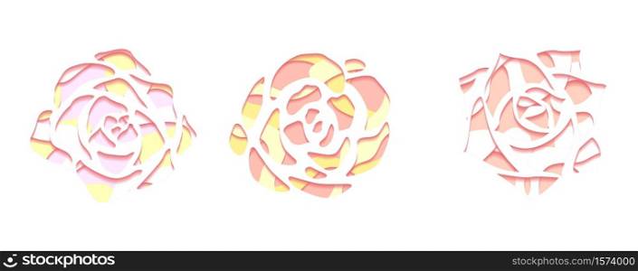 Set of gentle succulents with a top view with 3d background cut out of paper in pastel color on white background. Vector element for your creativity. Set of gentle succulents with a top view with 3d background cut out of paper in pastel color on white background.