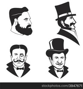 Set of gentleman heads. Label or emblem design template. Vector illustration.