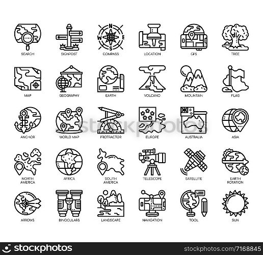 Set of geography thin line and pixel perfect icons for any web and app project.