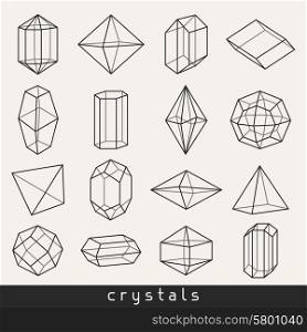 Set of geometric crystals gem and minerals. Set of geometric crystals gem and minerals.