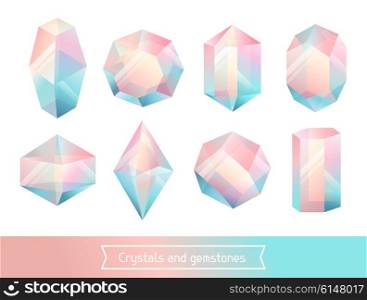 Set of geometric crystals gem and minerals. Set of geometric crystals gem and minerals.