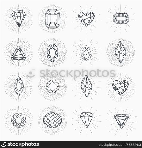 Set of geometric crystals. Geometric shapes. Trendy hipster retro backgrounds and logotypes.