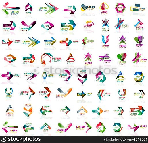 Set of geometric design arrow icons, logotype and brand templates. Vector illustration