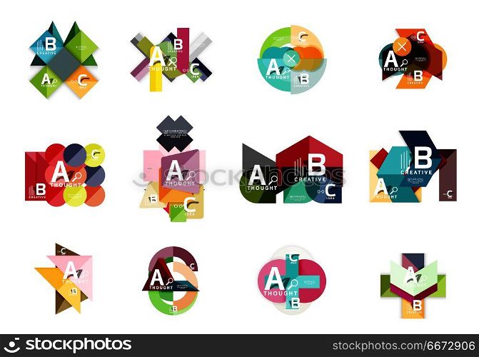 Set of geometric infographic banners, paper info a b c option diagrams created with color shapes. Set of geometric infographic banners, paper info a b c option diagrams created with color shapes. Vector illustration