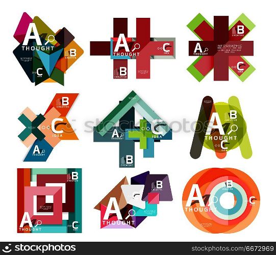 Set of geometric infographic banners, paper info a b c option diagrams created with color shapes. Set of geometric infographic banners, paper info a b c option diagrams created with color shapes. Vector illustration