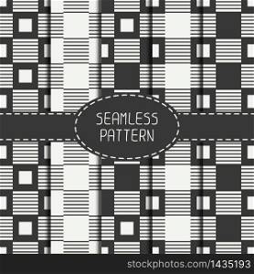 Set of geometric line monochrome abstract hipster seamless pattern with square, cube. Wrapping paper. Scrapbook paper. Tiling. Vector illustration. Background. Graphic texture for design, wallpaper. . Set of geometric line monochrome abstract hipster seamless pattern with square, cube. Wrapping paper. Scrapbook paper. Tiling. Vector illustration. Background. Graphic texture for your design, wallpaper.