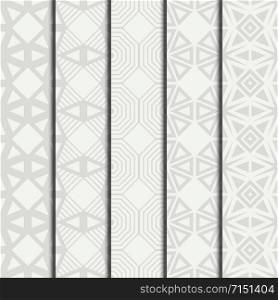 Set of geometric line monochrome lattice seamless arabic pattern. Islamic oriental style. Wrapping paper. Scrapbook paper. Tiling. White vector illustration. Moroccan background. Swatches. Graphic texture.
