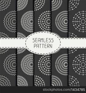 Set of geometric monochrome art hipster line seamless pattern with circle, round. Collection of wrapping paper. Scrapbook paper. Tiling. Beautiful vector illustration. Background. Graphic texture.. Set of geometric monochrome art hipster line seamless pattern with circle, round. Collection of wrapping paper. Scrapbook paper. Tiling. Beautiful vector illustration. Background. Graphic texture for design.