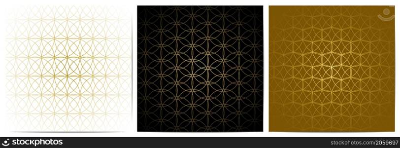 Set of geometric pattern circle overlapping luxury background ornamental with gold lines