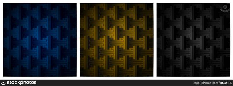 Set of geometric pattern japanese traditional. Dark background luxury with blue,gold and black