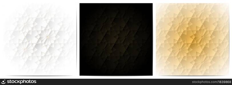 Set of geometric pattern polygonal shape. Elegant with black,white and gold background
