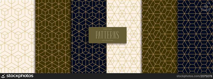 Set of geometric pattern polygonal shape. Luxury background with golden lines modern stylish