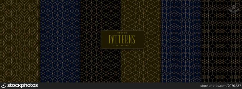 Set of geometric pattern polygonal shape. Luxury dark background with golden lines modern stylish