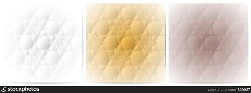 Set of geometric pattern polygonal shape. Luxury of white,gold and copper gradient background