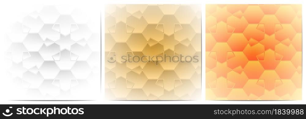 Set of geometric pattern polygonal shape. Luxury of white,gold and orange gradient background